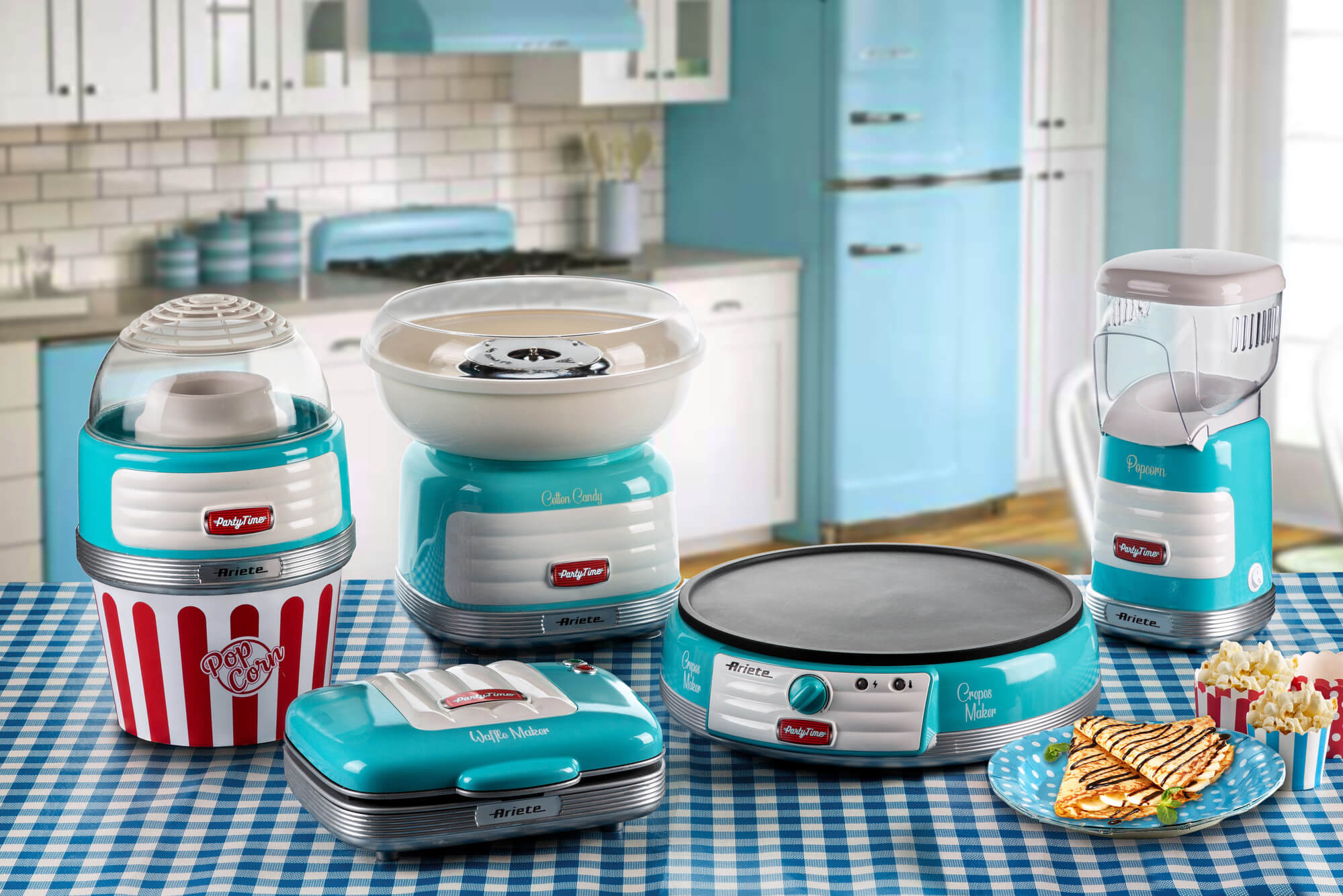 ARIETE Popcorn Máquina de Palomitas, 1100 W, 0.06 kg, Algodón, Azul Blanco  : : Hogar y cocina