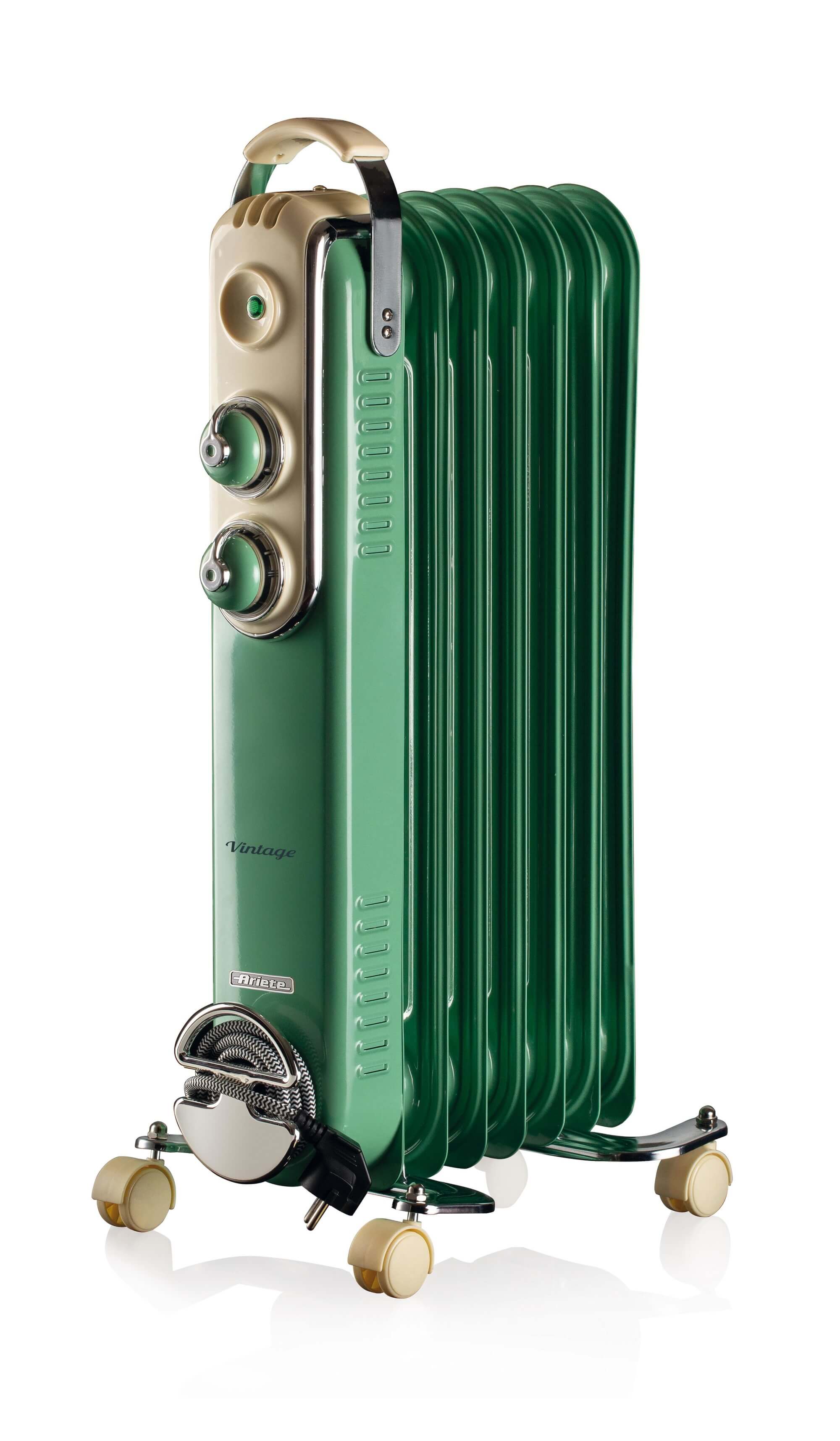 Ariete 837 Radiatore a olio Vintage Verde - 7 elementi riscaldanti - 3 livelli di potenza - Maniglia e ruote per facile trasporto - max 1500 Watt
